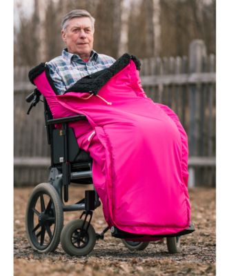 rosa cerise åkpåse benskydd teddy ull